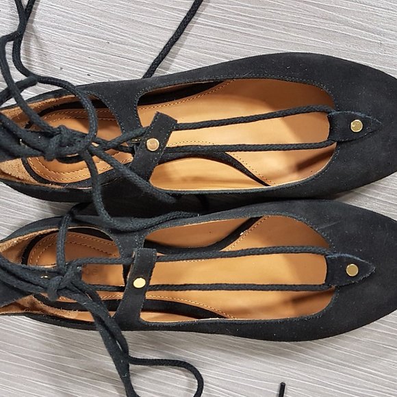 Choe 'Foster' Black Suede Lace-Up Ballet Flat Womens Size 4 / 34 - Picture 13 of 14